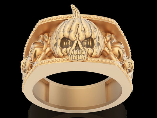Custom Brass Pumpkin Skull Ring Gothic Jewelry Biker Skull Men and Women Us5~15