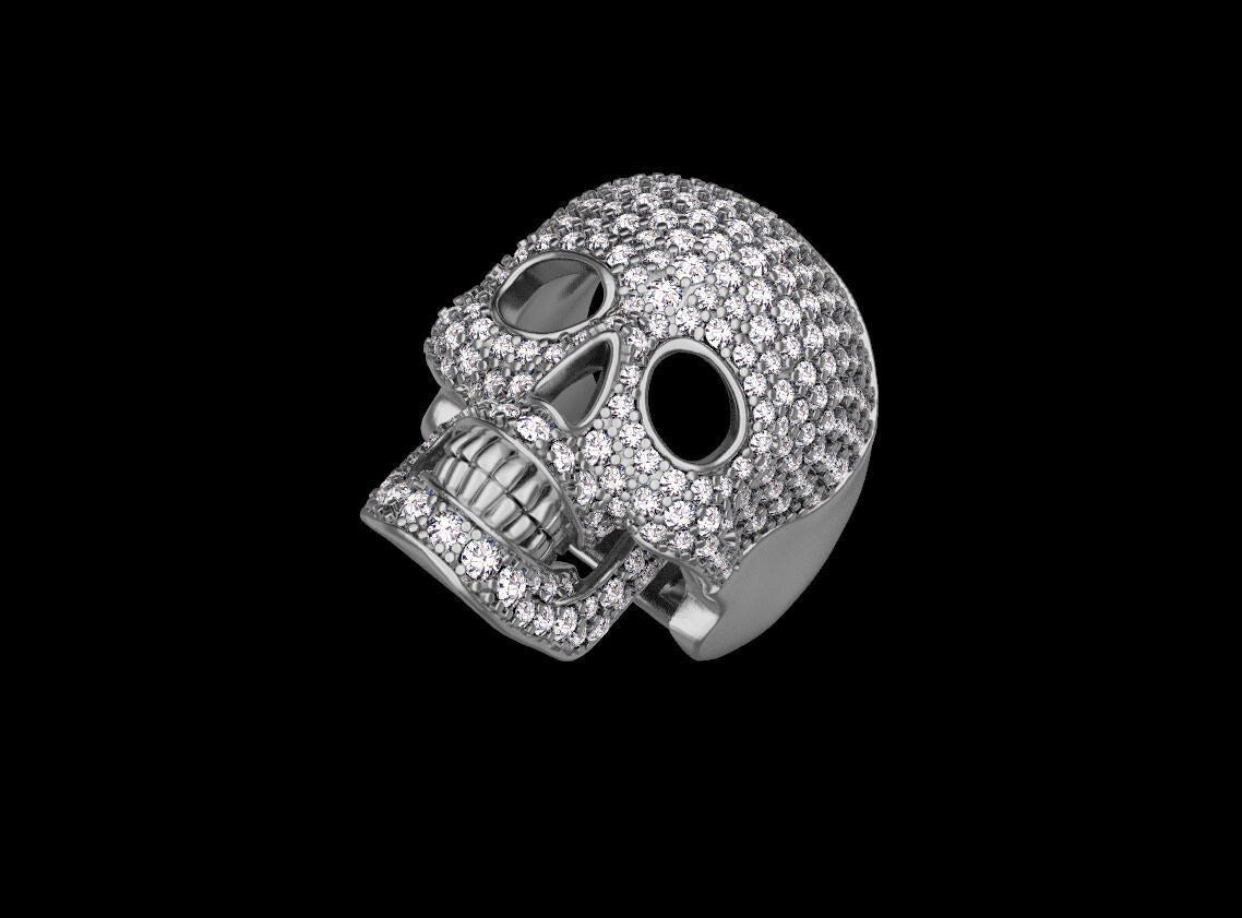 Men Skull Ring 925 Silver Moissanite Skull Ring Handmade Biker Jewelry US7~15