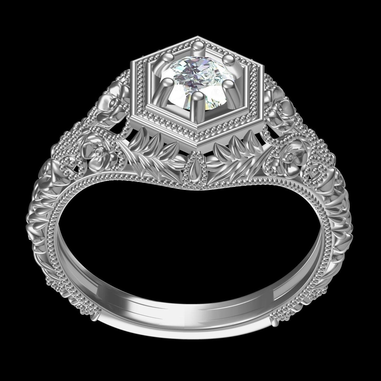 Art Deco Round Lab Created Solitaire Engagement Ring 925 Silver US5-15 Gift Ring