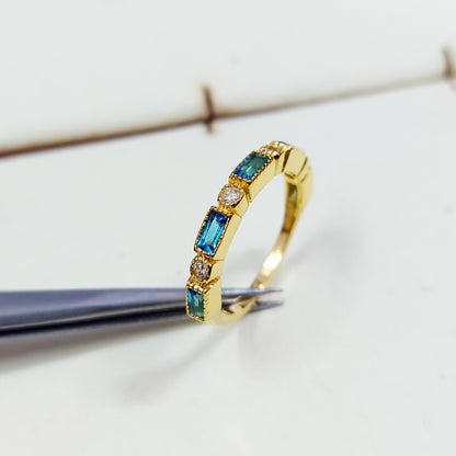 Lab Created Half Eternity Silver Band Aquamarine Baguette Cut Women Ring Us5~ 15