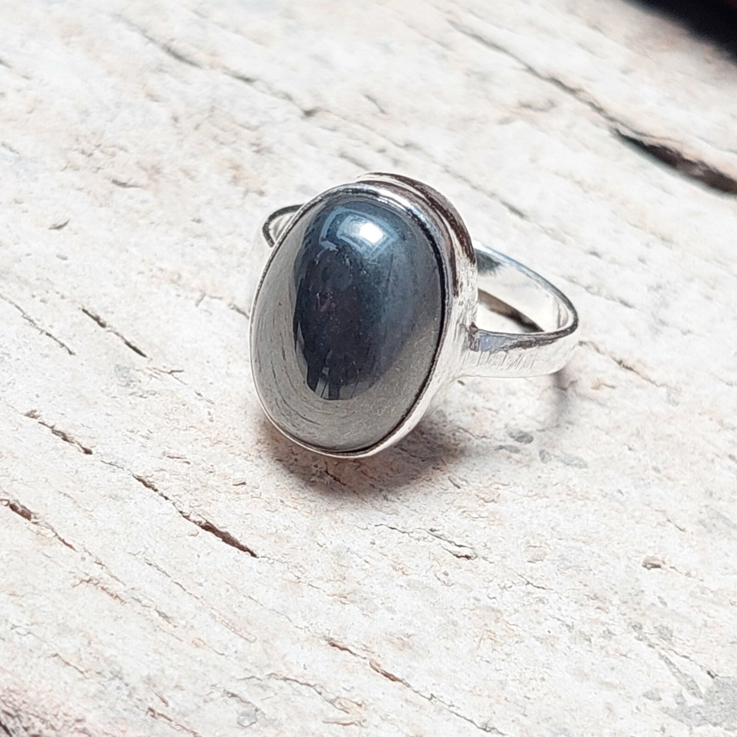 Oval Hematite 925 Sterling Silver Ring,Bezel Rings,Mirror,Chrome Color Stone