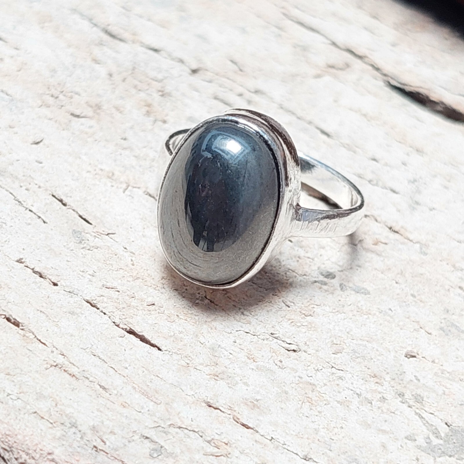 Oval Hematite 925 Sterling Silver Ring,Bezel Rings,Mirror,Chrome Color Stone
