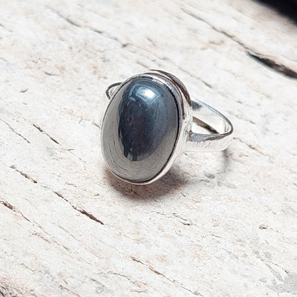 Oval Hematite 925 Sterling Silver Ring,Bezel Rings,Mirror,Chrome Color Stone