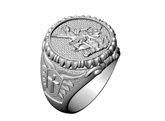 925 Silver Saint George Signet Ring Christian Knight Cross Ring For Men Women