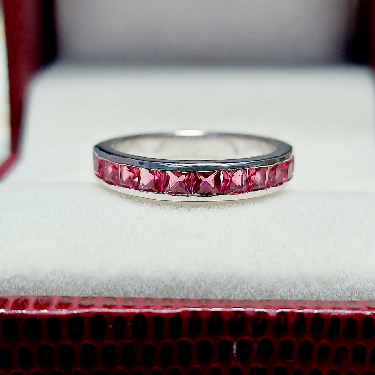 Pink Tourmaline Eternity Band Princess Cut 925 Silver Gift Ring US5~15 Elegant