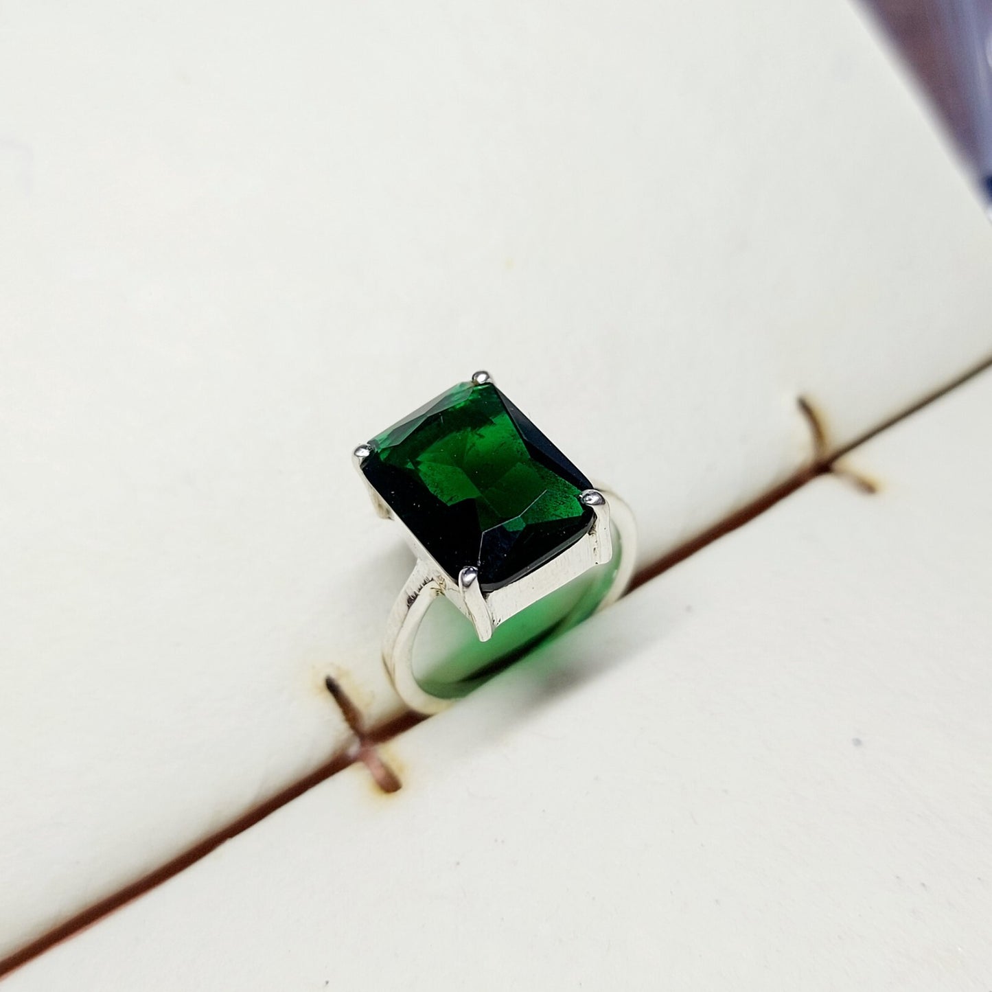 Natural Emerald Cut Green Emerald Wedding Engagement Ring Silver Band US5 ~15