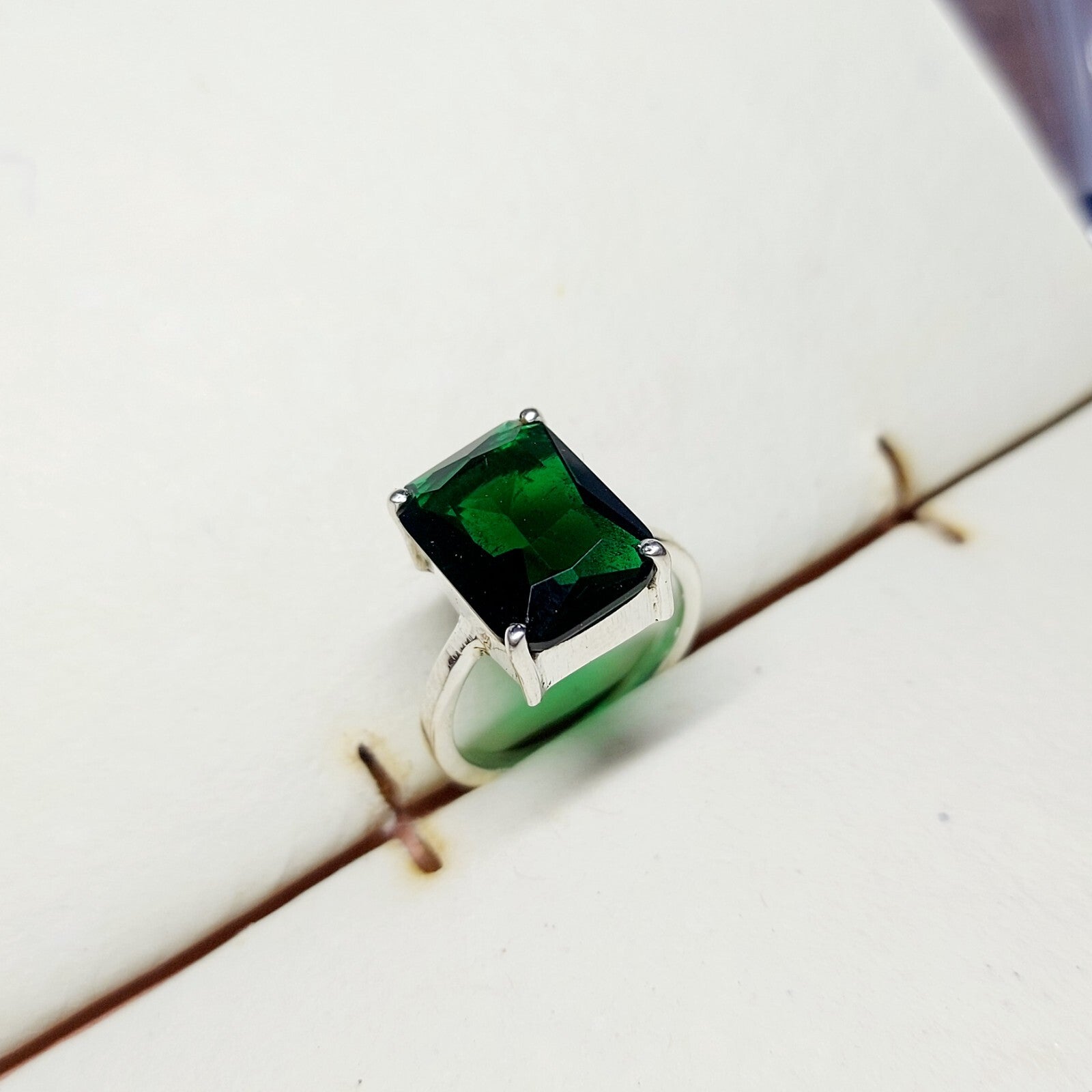 Natural Emerald Cut Green Emerald Wedding Engagement Ring Silver Band US5 ~15