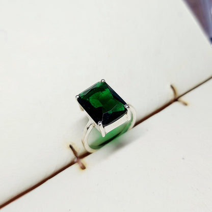 Natural Emerald Cut Green Emerald Wedding Engagement Ring Silver Band US5 ~15