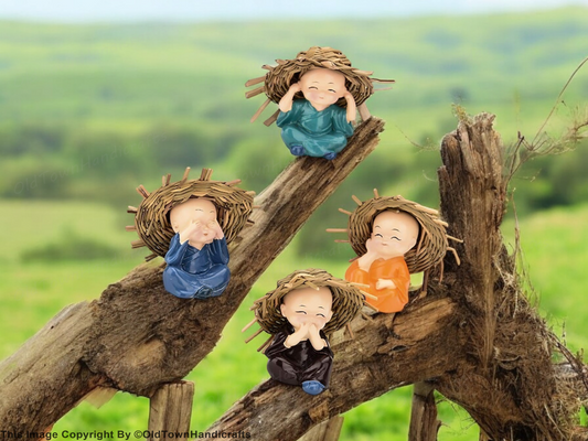 Buddha Set of 4 Baby Hat Monk Buddha Idols | Handcrafted Home Decor & Gift Item