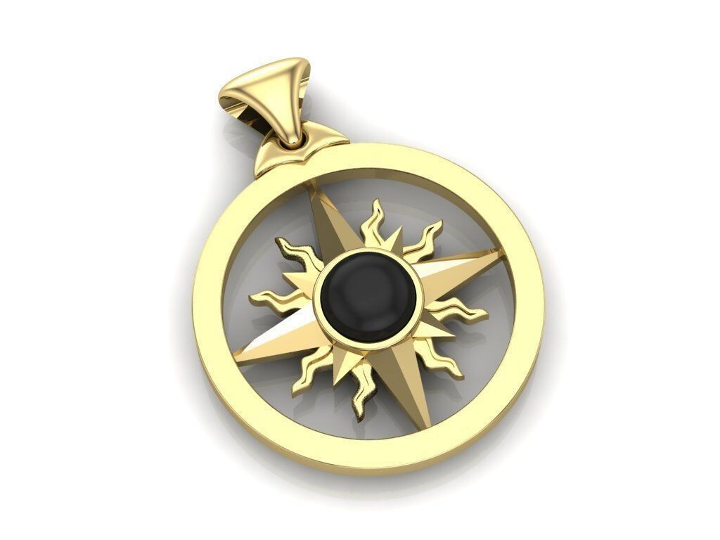 Sun Pendant For Women Jewelry Gift Classic Brass Sunflower Black Gem Necklace