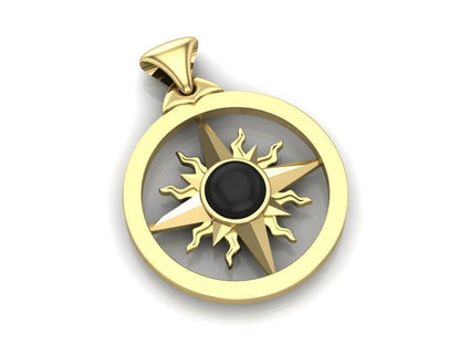 Sun Pendant For Women Jewelry Gift Classic Brass Sunflower Black Gem Necklace