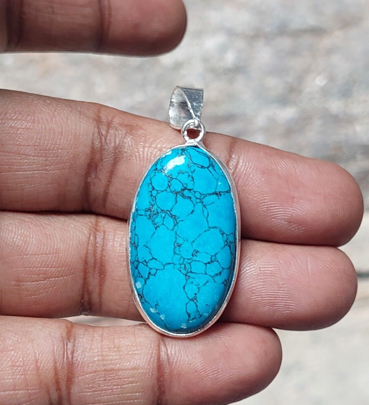 Oval Cut Lab Created Turquoise Pendant Necklace,925 Sterling Silver Jewellery