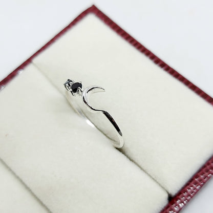 Black Onyx Moon Ring Elegant Handmade Celestial Gift Ring US5~15 Dainty Look