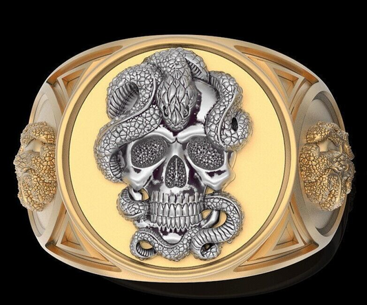 Gothic Snake Skull Ring Brass Retro Biker Punk Men Unique Jewelry Gift US5~15
