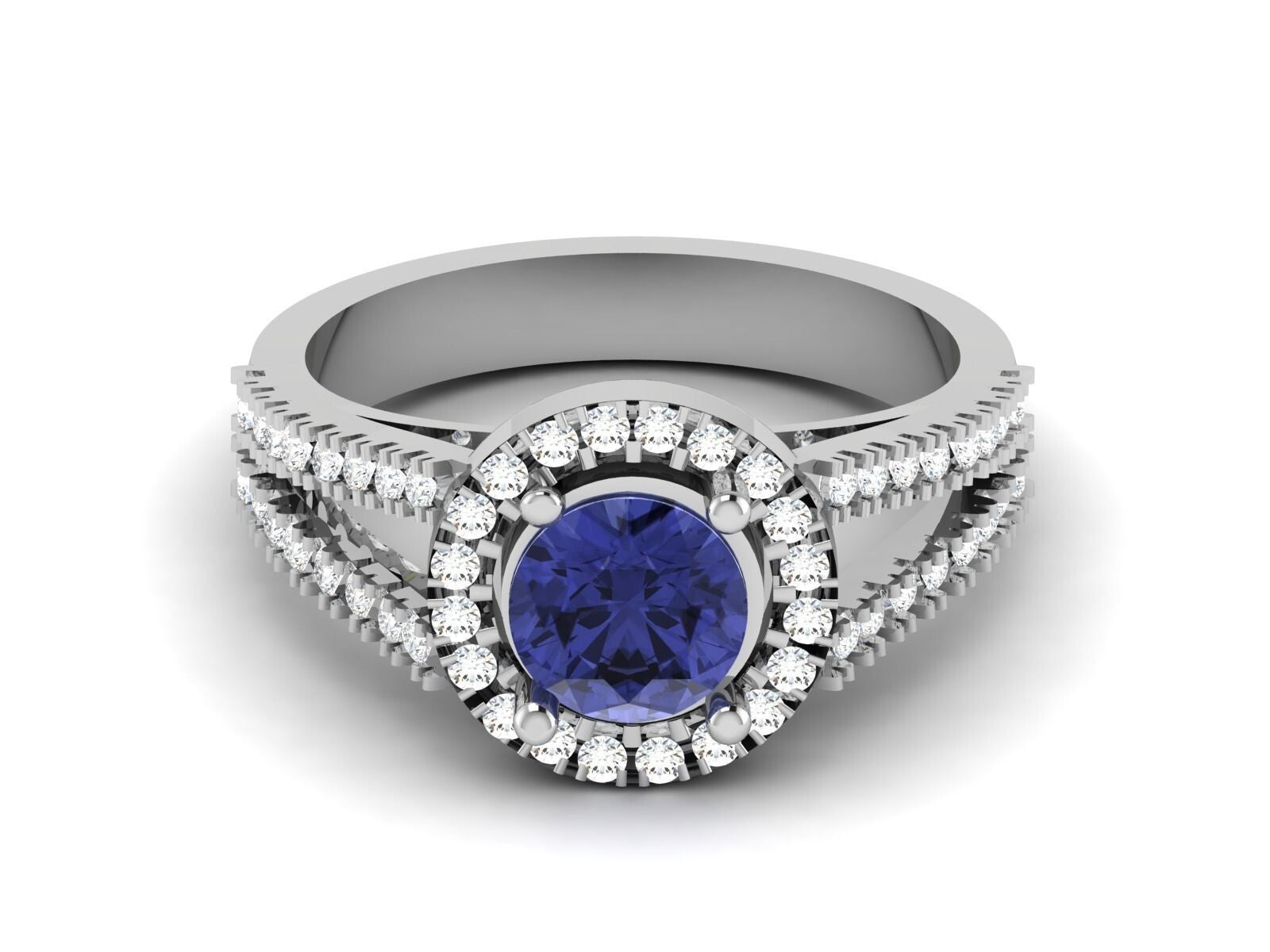 Certified Tanzanite Halo Wedding Engagement Ring 925 Silver Round Cut US5 ~15