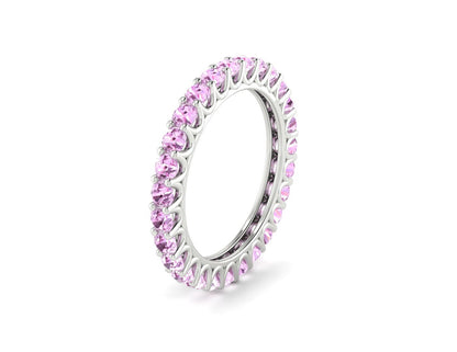 Natural Round Pink Sapphire Band Eternity Stacking Promise Fine Silver Band