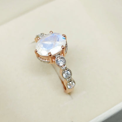 Natural Oval Cut Fire Moonstone Ring 925 Sterling Silver ArtDeco Engagement Ring