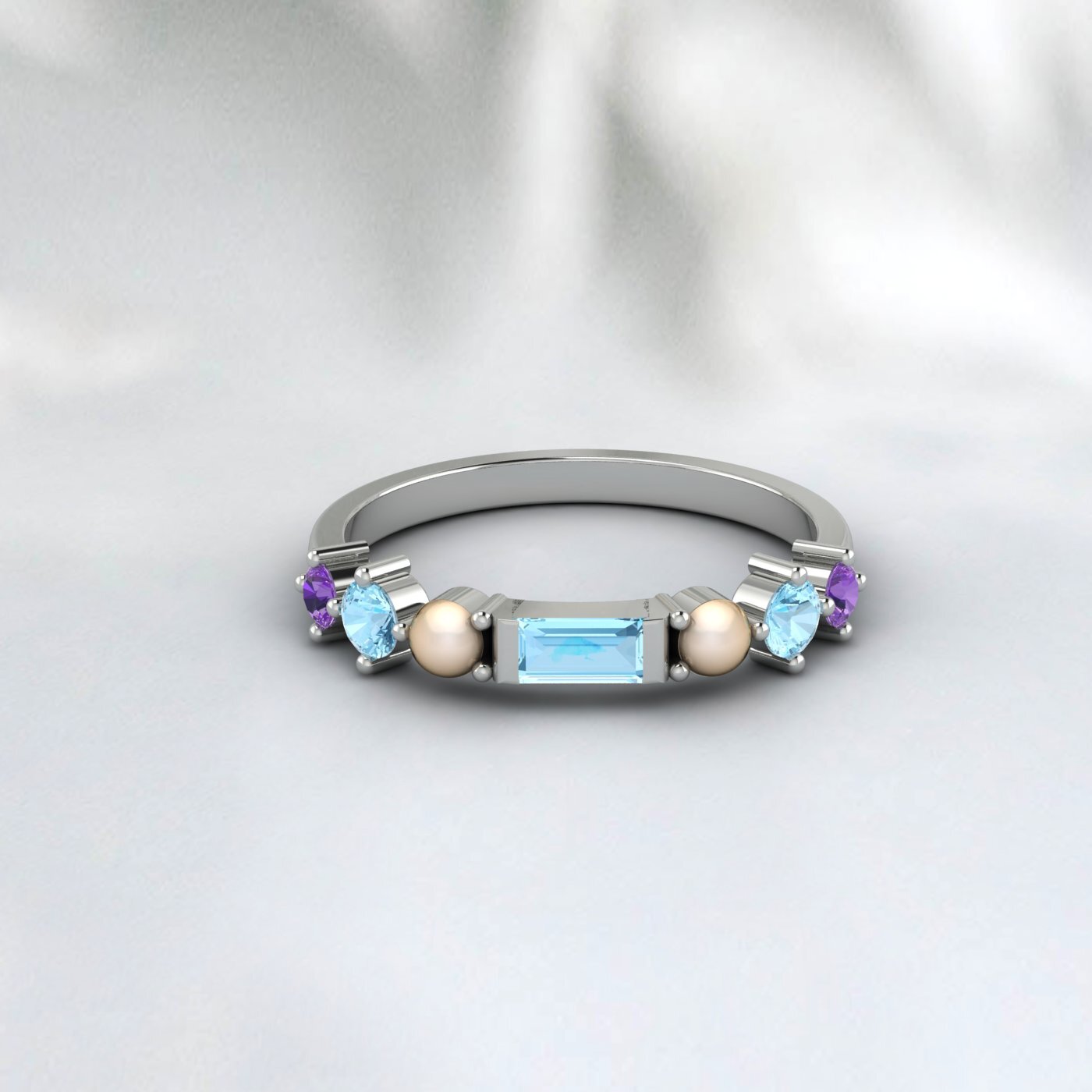 Natural Amethyst Baguette Cut Aquamarine Wedding Ring 925 Sterling Silver Ring  