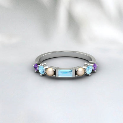 Natural Amethyst Baguette Cut Aquamarine Wedding Ring 925 Sterling Silver Ring  