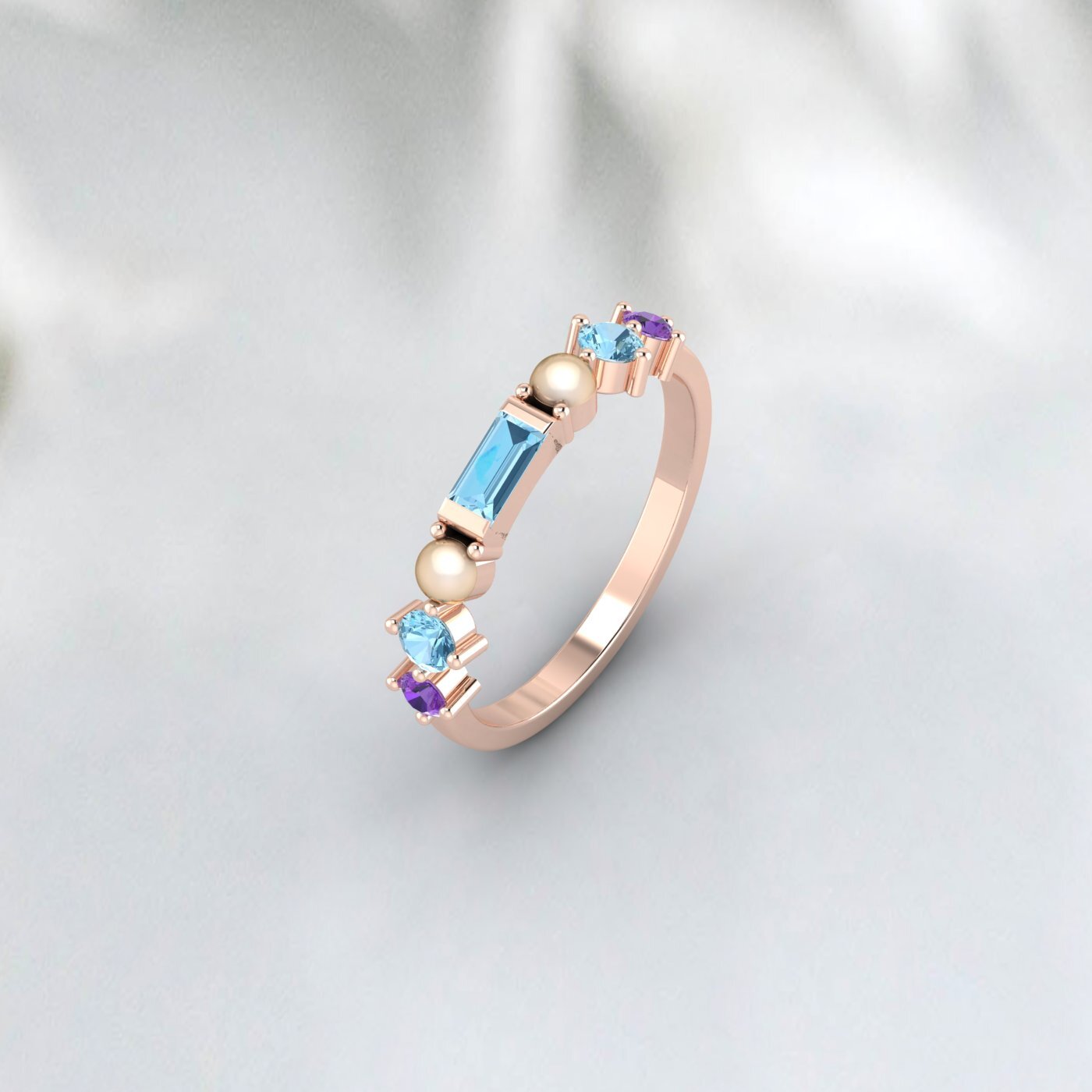 Natural Amethyst Baguette Cut Aquamarine Wedding Ring 925 Sterling Silver Ring  