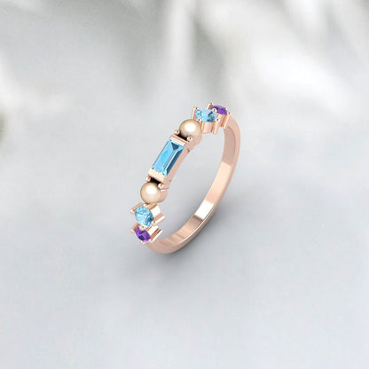 Natural Amethyst Baguette Cut Aquamarine Wedding Ring 925 Sterling Silver Ring  