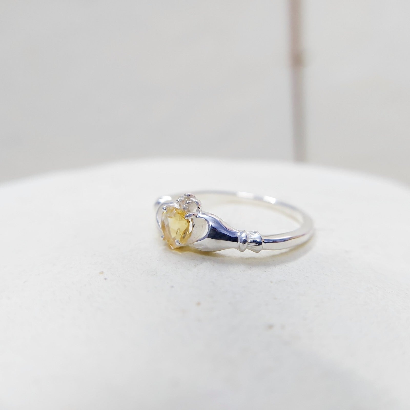 Claddagh Heart Citrine Ring Simulated Birthstone Women Silver Ring Gift Us5~ 15