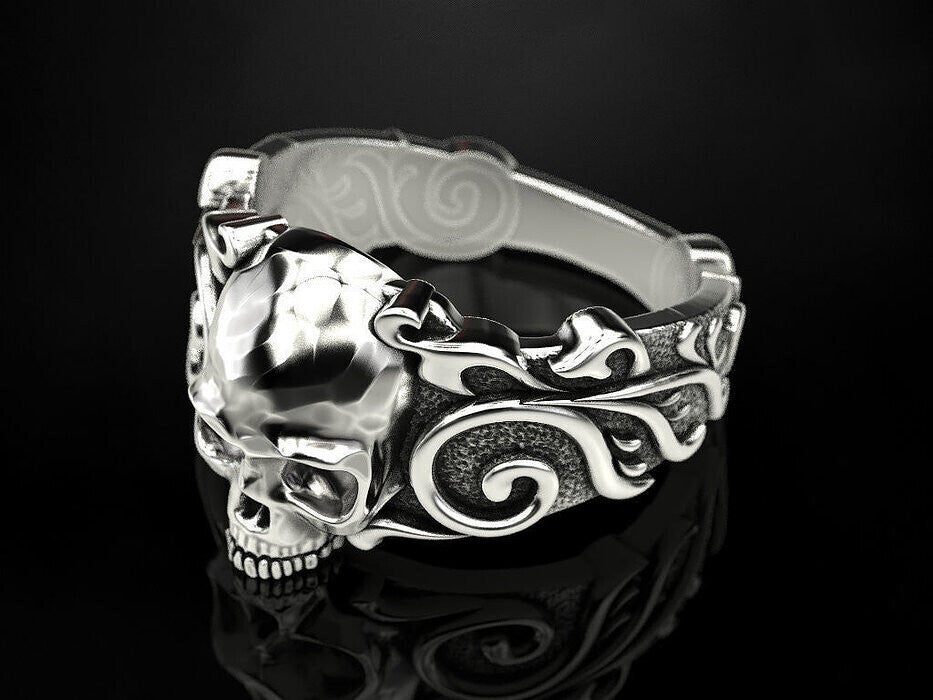 925 Sterling Silver US5-15 Men's Skull Pattern Gothic Biker Designer Look Ring