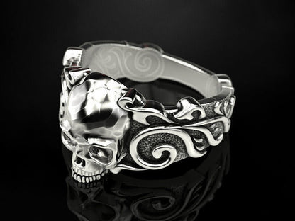 925 Sterling Silver US5-15 Men's Skull Pattern Gothic Biker Designer Look Ring