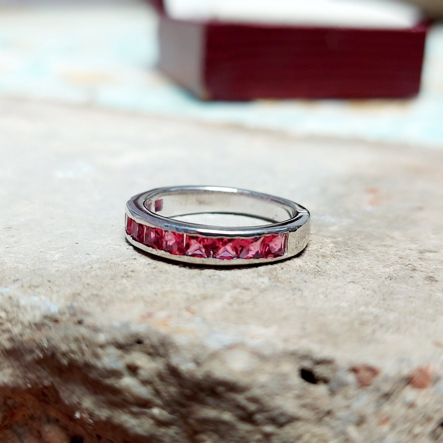 Pink Tourmaline Eternity Band Princess Cut 925 Silver Gift Ring US5~15 Elegant
