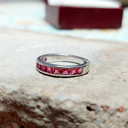 Pink Tourmaline Eternity Band Princess Cut 925 Silver Gift Ring US5~15 Elegant