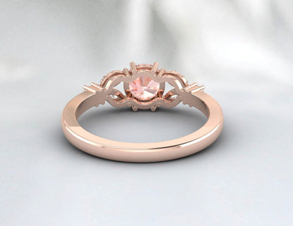 Natural Round Morganite Ring 925 Sterling Silver Wedding Anniversery Women Gift 