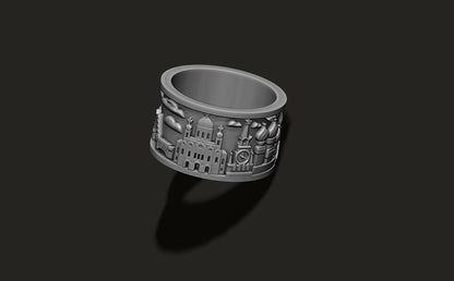 925 Silver Russia Jerusalem Cityscape Band Ring US5~15 Travel Souvenir Men Ring