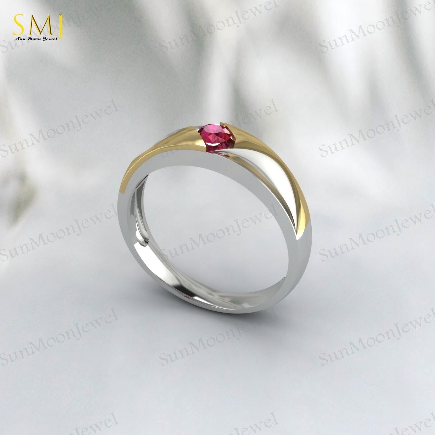 Two Tone Engagement Rings For Couples Lab Created Red Ruby Rings 925 Silver