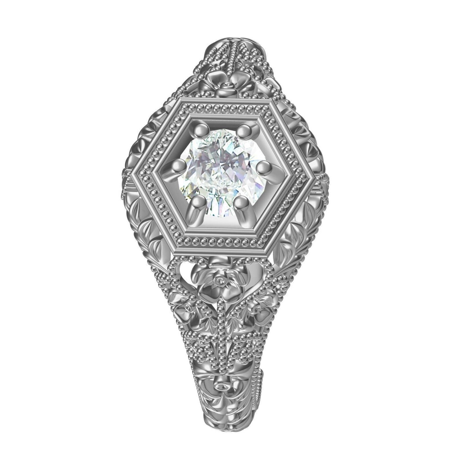 Art Deco Round Lab Created Solitaire Engagement Ring 925 Silver US5-15 Gift Ring