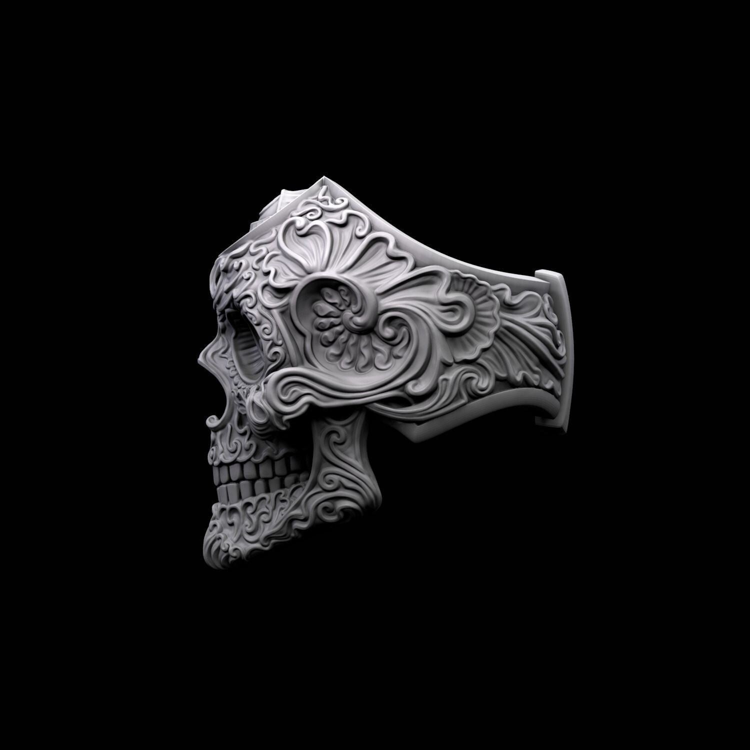 Skull Ring 925 Sterling Silver Modern Design Handmade Large Statement US5~ 15