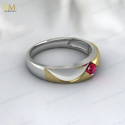 Two Tone Engagement Rings For Couples Lab Created Red Ruby Rings 925 Silver