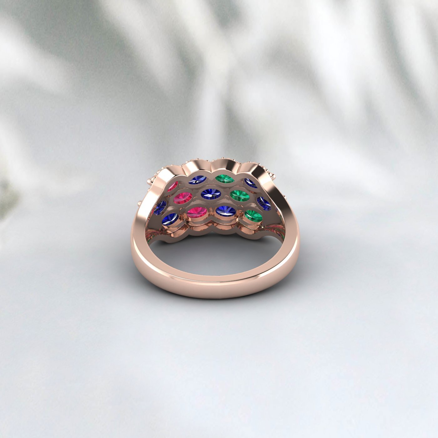 Natural Oval Cut Blue Sapphire 925 Sterling Silver Ruby & Emerald Antique Ring 