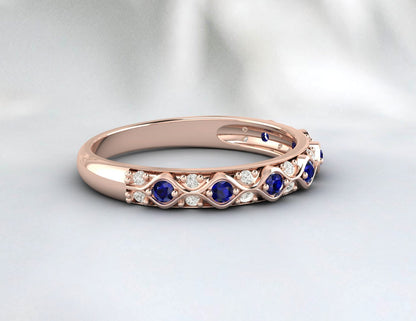 Sapphire Cz Diamond Wedding Band Fine Silver Antique Vintage Band Lab Created