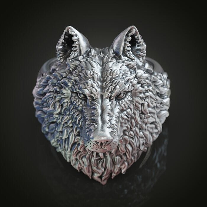 Silver Wolf Head Ring for Men Gothic Biker Wild Animal Jewelry Men Ring US5~ 15