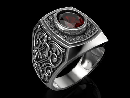 Natural Red Stone Sapphire Gemstone Ring 925 Silver Men Signet Ring Gift US5-15