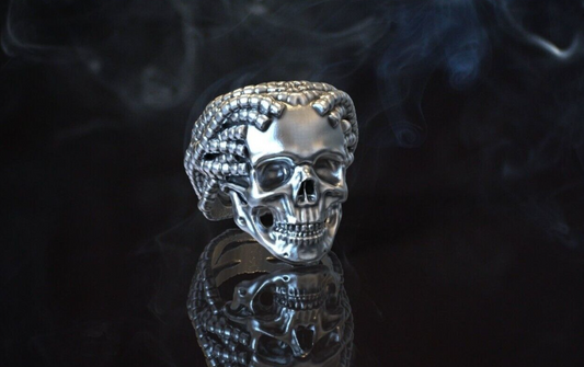 Skull Rope Ring Silver Gothic Biker Punk Handmade Skull Ring Men Women US5~15