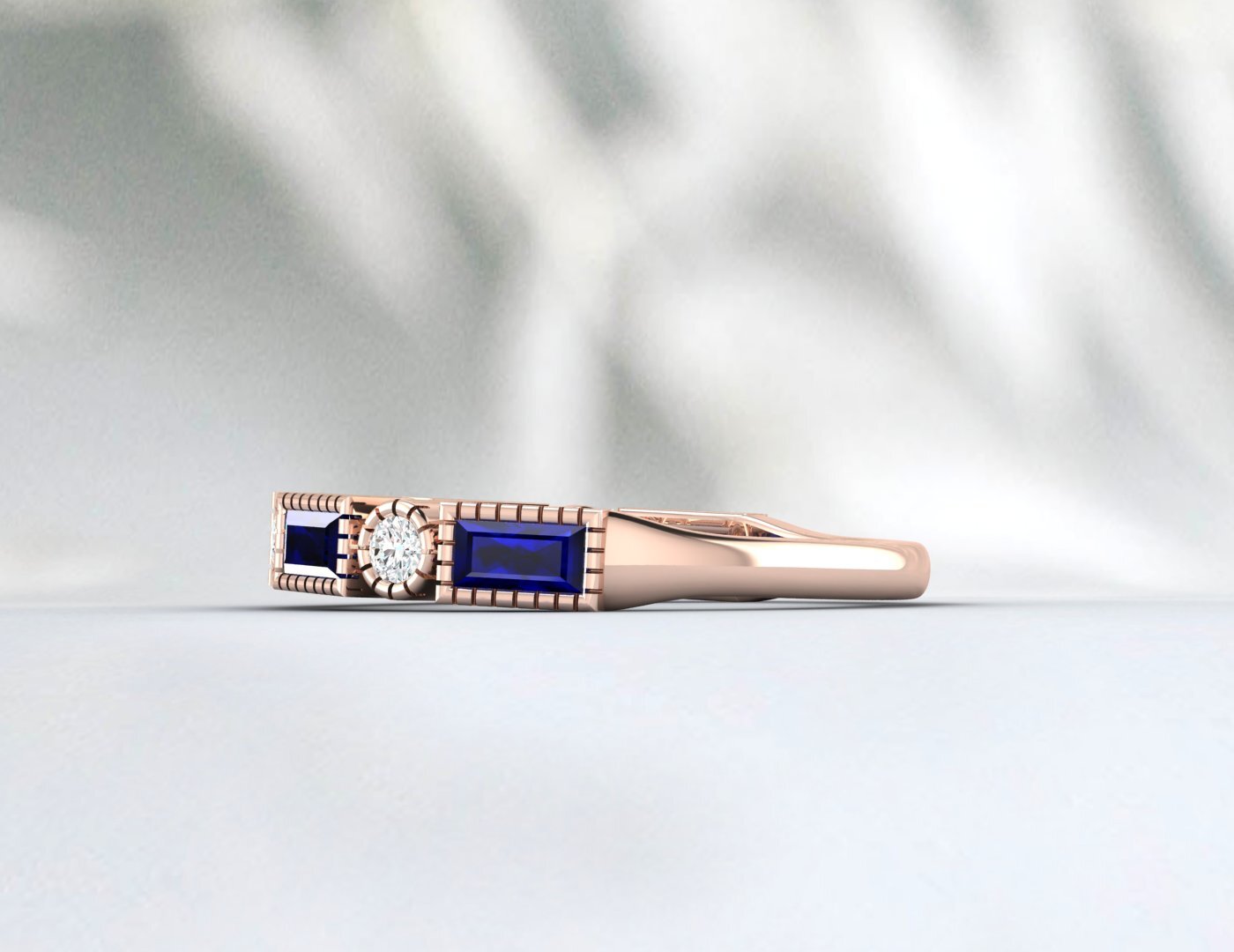 Baguette Sapphire & Cubic Zirconia Half Eternity Fine Silver Band Lab Created