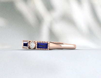 Baguette Sapphire & Cubic Zirconia Half Eternity Fine Silver Band Lab Created