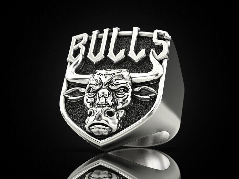 925 Sterling Silver Men's Bull Head Punk Vintage Biker Silver Bull Ring US7-15
