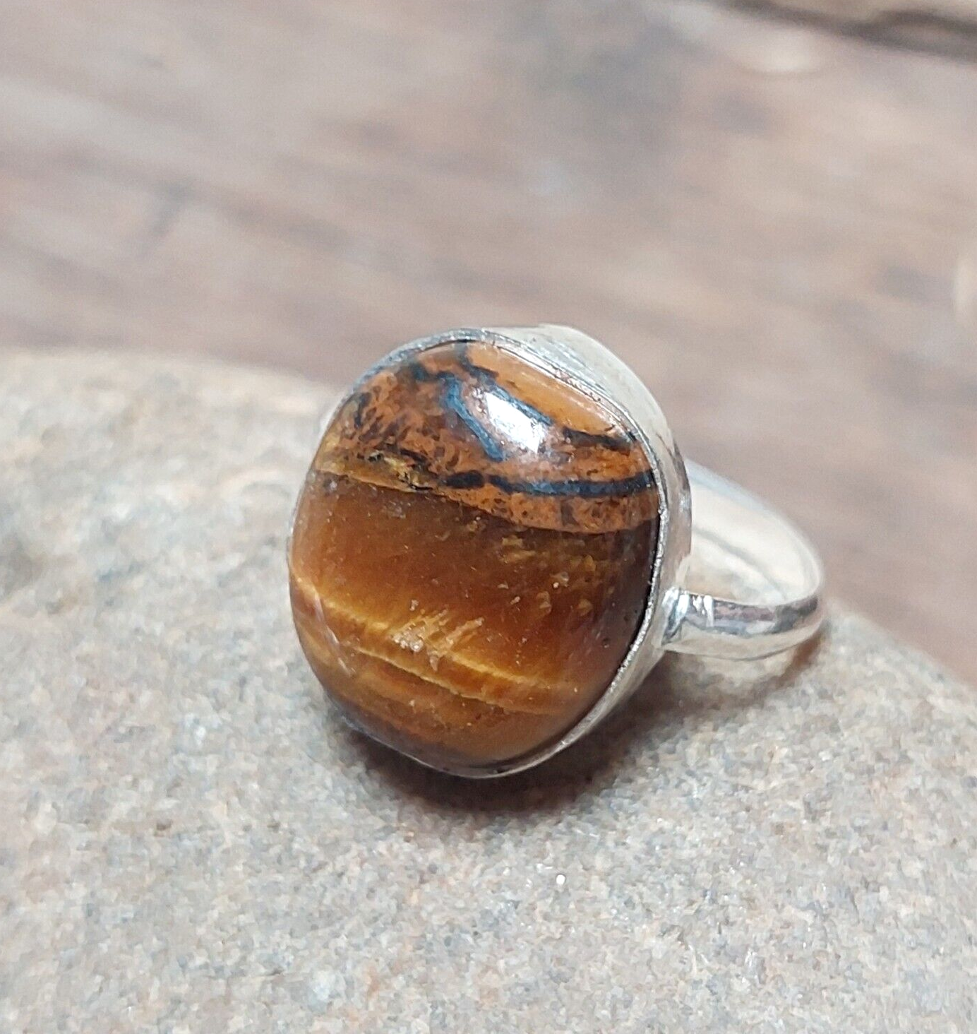 Oval Tiger Eye Men's Ring, 925 Sterling Silver Ring, August Birthstone Ring