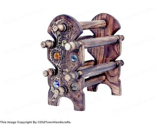 Wooden Hand Carved Bangle Stand 6 Tier Jewelry Holder Organizer Display