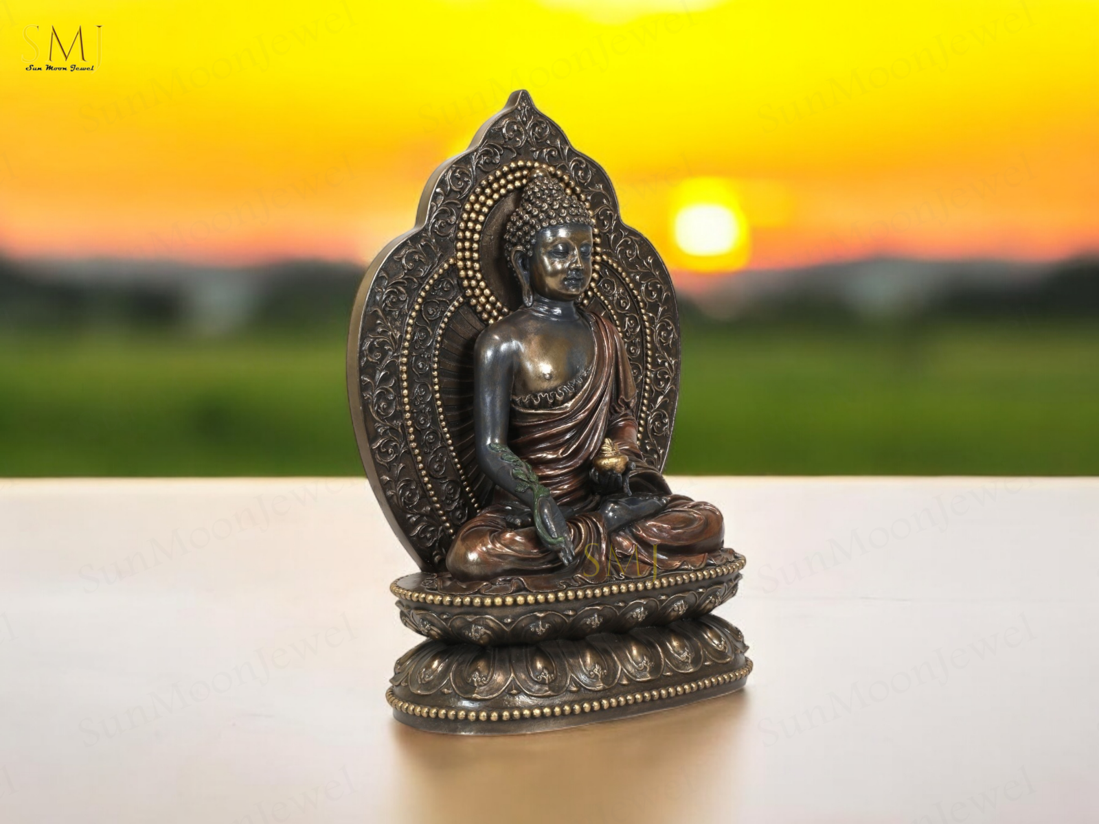 Copper Finish Buddha Statue Buddha Amitabha Figurine for Home & Temple Decor
