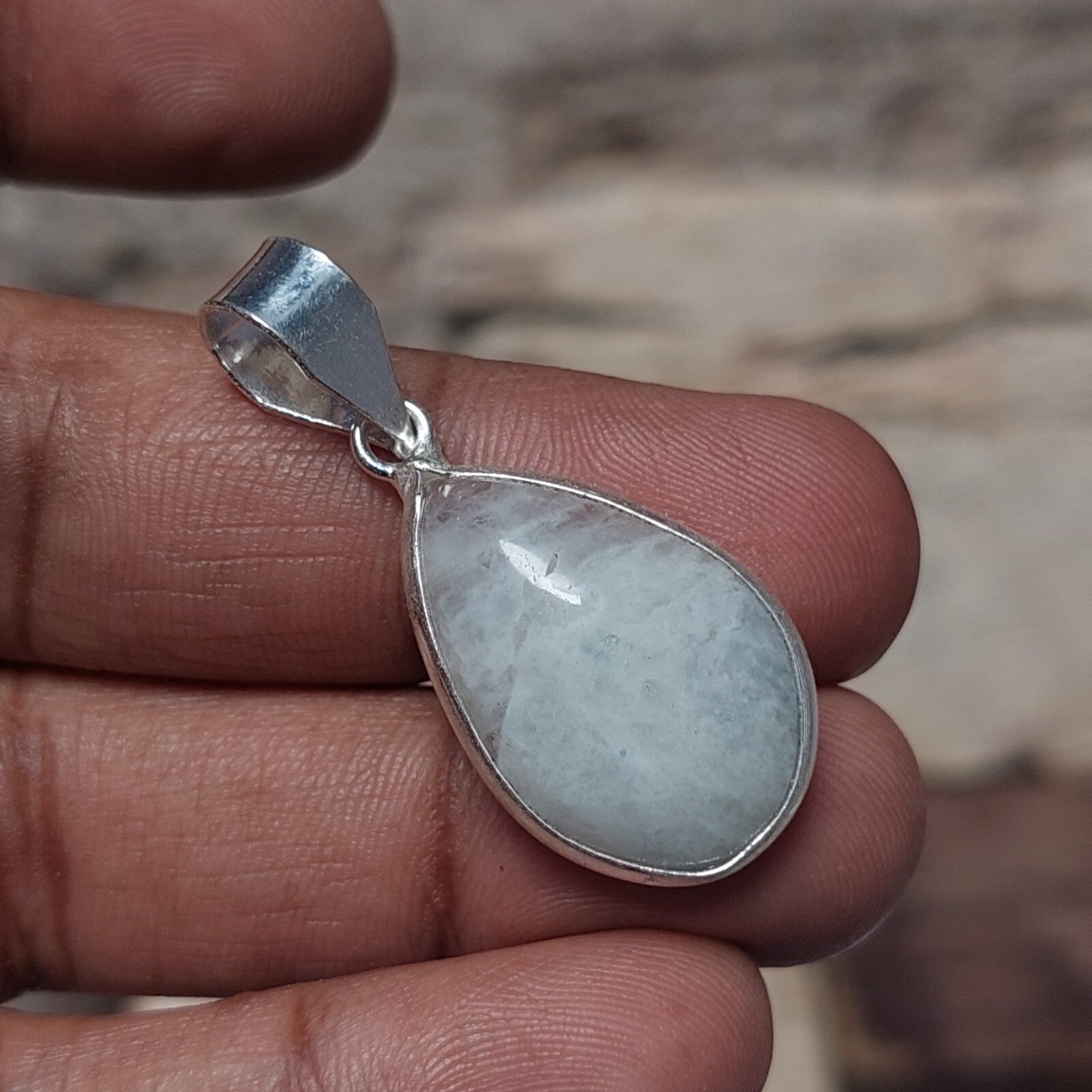 925 Sterling Silver Pear White Agate Pendant,Engagement Gift,Pendant For Love