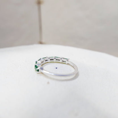 925 Silver Emerald Wedding Band Baguette Cut Green Emerald Eternity Ring Us5~ 15