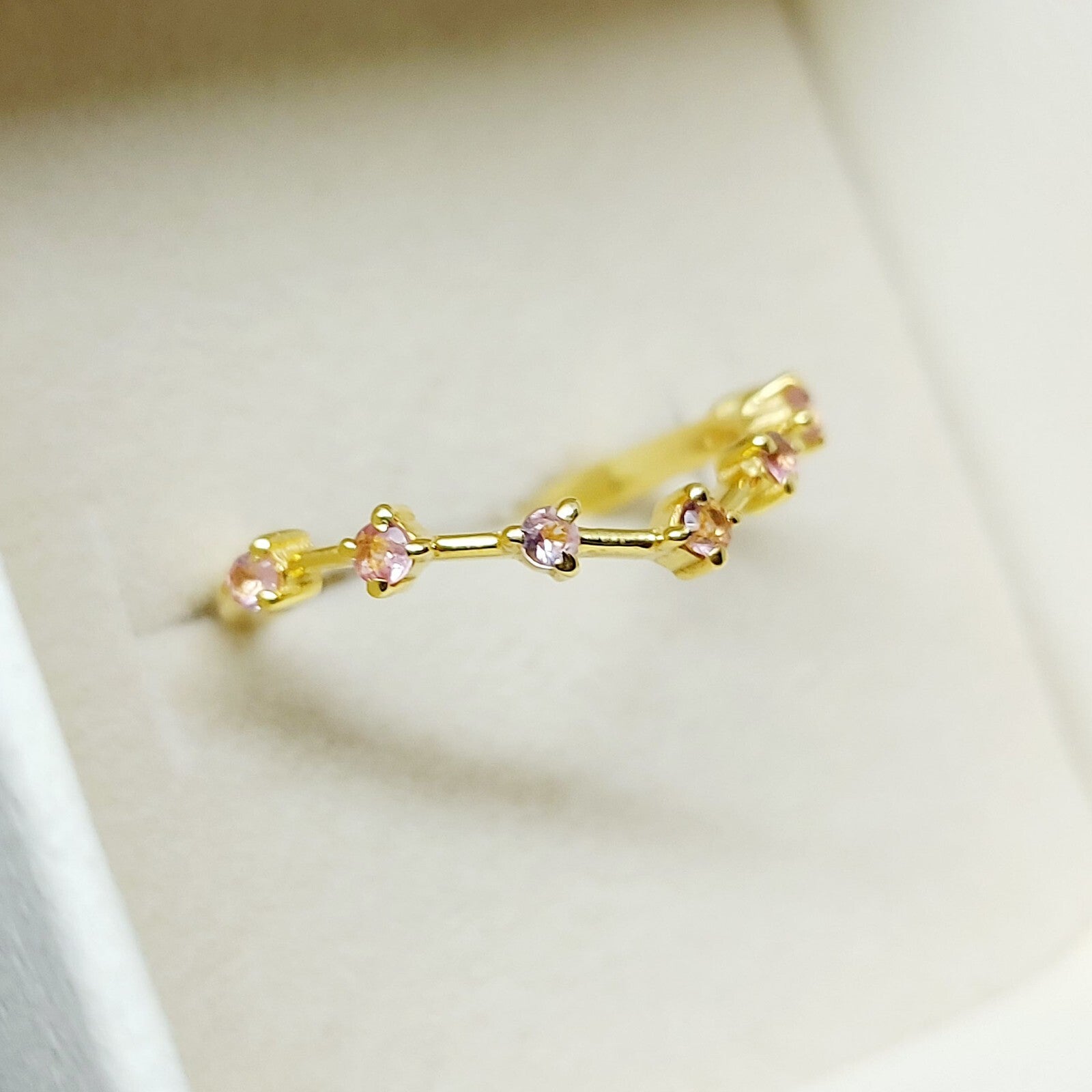 Natural Pink Sapphire Simple Band 925 Sterling Silver Curved Designer Band Gift